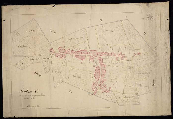 Plan du cadastre napoléonien - Sauvillers-Mongival (Sauvillers) : Chef-lieu (Le) ; Vignes du Paradis (Les), C