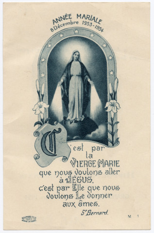 Année mariale, 8 décembre 1953-1954. Hippolyte Bourdonnais, curé-doyen, Granvilliers (Oise), 7 mars 1954
