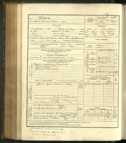 Simon, Charles Clovis Emile Prosper, né le 31 janvier 1860 à Dagny-Lambersy (Aisne, France), classe 1880, matricule n° 739, Bureau de recrutement de Péronne