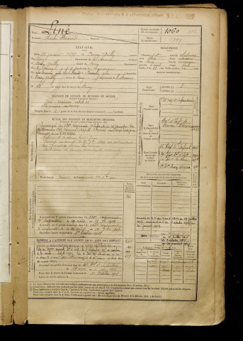 Liné, Charles Florimond, né le 16 janvier 1877 à Cerisy (Somme), classe 1897, matricule n° 1060, Bureau de recrutement de Péronne