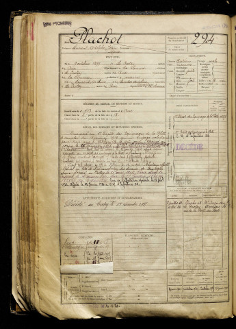 Plachot, Laurent Adolphe Jean Marie, né le 09 octobre 1899 à Crotoy (Le) (Somme), classe 1919, matricule n° 294, Bureau de recrutement d'Abbeville