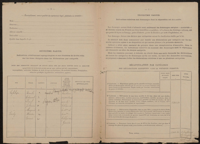 Cléry-sur-Somme. Demande d'indemnisation des dommages de guerre : dossier Lefebvre-Gorrier