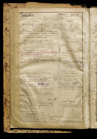 Boidin, Bénoni, né le 03 septembre 1879 à Argoeuves (Somme), classe 1899, matricule n° 1014, Bureau de recrutement d'Amiens