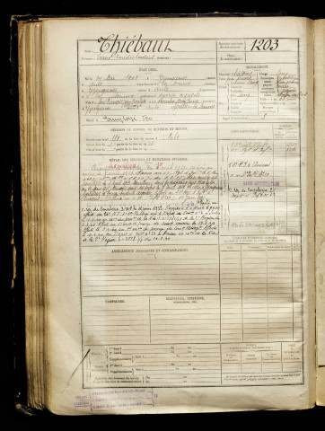 Thiébaut, Isaac Amédée Constant, né le 24 mai 1901 à Yzengremer (Somme), classe 1921, matricule n° 1203, Bureau de recrutement d'Abbeville