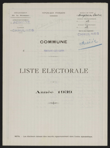Liste électorale : Fontaine-lès-Cappy