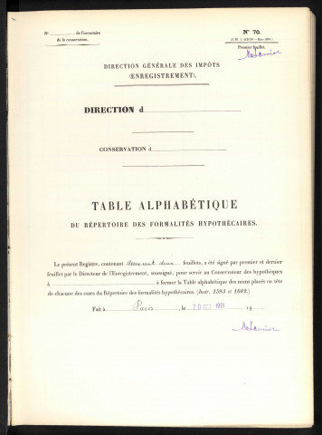 Table alphabétique du répertoire des formalités, de Habert à Hamier, volume 150 (Conservation des hypothèques d'Amiens)
