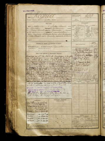 Régnier, André Fernand Gaston, né le 02 octobre 1899 à Tilloy-Floriville (Somme), classe 1919, matricule n° 900, Bureau de recrutement d'Abbeville