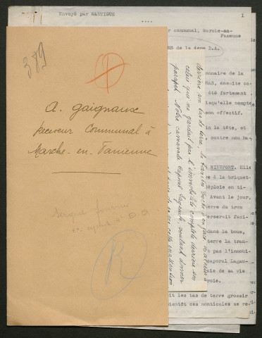 Témoignage de Gaignaux, Arthur (Sergent fourrier) et correspondance avec Jacques Péricard