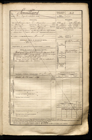 Souillard, Louis Auguste Adolphe, né le 01 février 1874 à Braches (Somme), classe 1894, matricule n° 43, Bureau de recrutement de Péronne