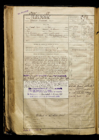 Marseille, Maurice Armand, né le 06 août 1900 à Rue (Somme), classe 1920, matricule n° 278, Bureau de recrutement d'Abbeville
