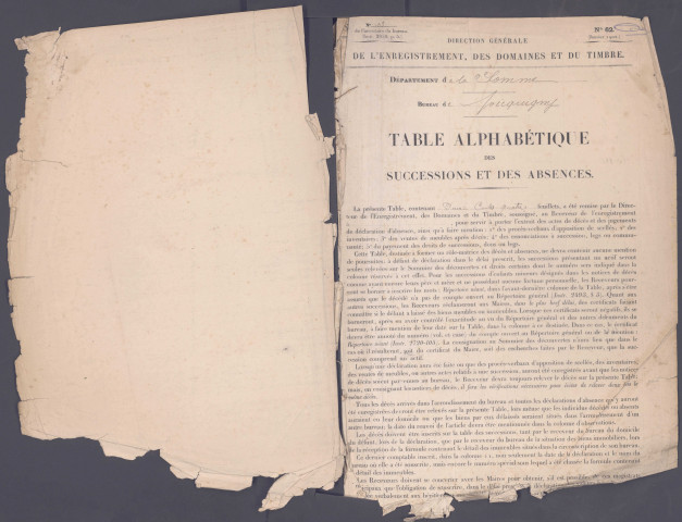 Table des successions et absences du bureau de Picquigny
