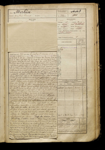 Mahiu, Jean Louis Fernand, né le 18 décembre 1889 à Amiens (Somme), classe 1909, matricule n° 443, Bureau de recrutement d'Amiens