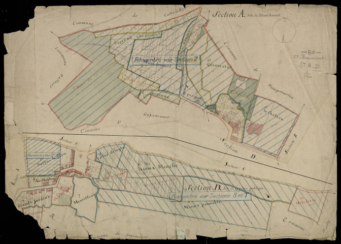 Plan du cadastre napoléonien - Remiencourt : Mont Drouart (Le) ; Place Publique (La), A et D