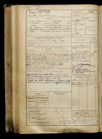Caron, Justin Lucien Marcel, né le 13 septembre 1892 à Bonneuil-les-Eaux (Oise), classe 1912, matricule n° 348, Bureau de recrutement de Péronne