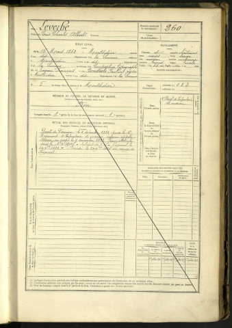 Leverbe, Louis Charles Albert, né le 15 mars 1862 à Montdidier (Somme, France), classe 1882, matricule n° 260, Bureau de recrutement de Péronne