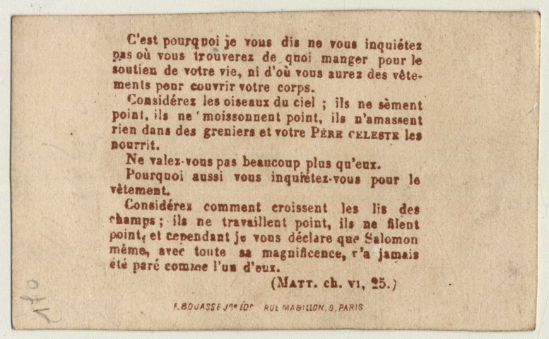 Les humbles et les petits sont l'objet de sa plus vive sollicitude. L'Enfant Jésus. Citation de l'évangile