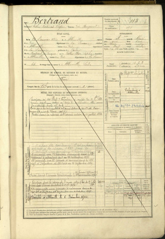 Bertrand, Arthur Ferdinand Eugène, né le 23 janvier 1860 à Abbeville (Somme, France), classe 1880, matricule n° 113, Bureau de recrutement d'Abbeville