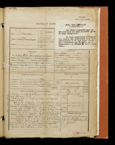 Desseaux, André Pierre Zéphir, né le 04 juin 1897 à Fouencamps (Somme), classe 1917, matricule n° 227, Bureau de recrutement d'Amiens