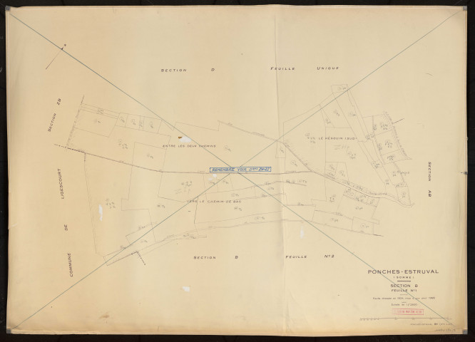 Plan du cadastre rénové - Ponches-Estruval : section B1
