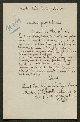 Témoignage de Fleuriet, Henri et correspondance avec Jacques Péricard