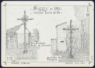 Huppy en 1980 : vieilles croix de fer, angle rue Baronne-route de Liercourt et au centre de Trinquis - (Reproduction interdite sans autorisation - © Claude Piette)