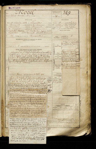 Morel, Louis Adolphe Alfred, né le 11 décembre 1889 à Fienvillers (Somme), classe 1909, matricule n° 389, Bureau de recrutement d'Abbeville