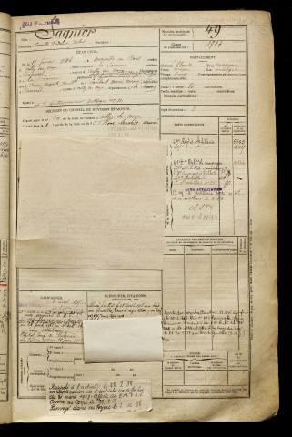 Sagnier, Camille Fernand Jules, né le 17 février 1896 à Ailly-sur-Noye (Somme), classe 1916, matricule n° 49, Bureau de recrutement de Péronne