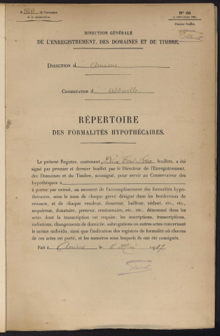 Répertoire des formalités hypothécaires, du 24/02/1942 au 21/07/1942, registre n° 520 (Abbeville)