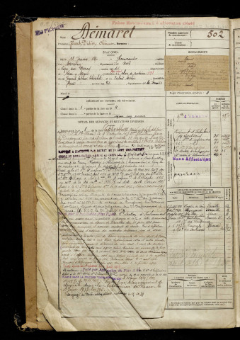 Démaret, Gérard Didier Clément, né le 18 janvier 1890 à Honnecourt-sur-Escaut (Nord), classe 1910, matricule n° 502, Bureau de recrutement de Péronne