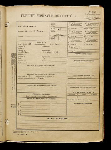 Verhaeghe, Raoul Auguste, né le 05 juin 1897 à Boves (Somme), classe 1917, matricule n° 277, Bureau de recrutement d'Amiens