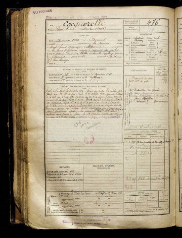 Cocquerelle, René Maurice Adrien Oscar, né le 24 mars 1900 à Amiens (Somme), classe 1920, matricule n° 476, Bureau de recrutement d'Amiens