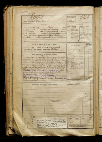 Roger, Raphaël Pierre Henri, né le 10 juillet 1899 à Chépy (Somme), classe 1919, matricule n° 1086, Bureau de recrutement d'Abbeville