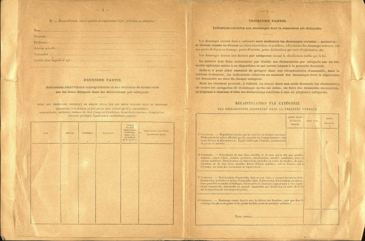 Bray-sur-Somme. Demande d'indemnisation des dommages de guerre : dossier Saint-Denis-Ossart Blanche