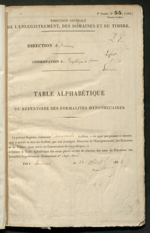 Table du répertoire des formalités, de Lefer à Lemaire, registre n° 28 (Péronne)