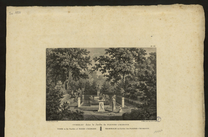Pl.68 Tombeau dans le jardin du Plessis Chamand Tomb in the Garden of Plessis-Chamant. Grabmalh in Garten von Plessis-Chamant. Pl.69 Temple dans le même Jardin. Temple in the same Garden. Tempel in demselben Garten