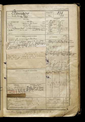 Bourgois, Amable Louis Laurent Joseph, né le 10 août 1898 à Doullens (Somme), classe 1918, matricule n° 575, Bureau de recrutement d'Abbeville