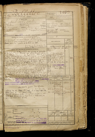 Bellettre, Daniel Alfred, né le 21 avril 1897 à Saint-Valery (Oise), classe 1917, matricule n° 1469, Bureau de recrutement d'Amiens