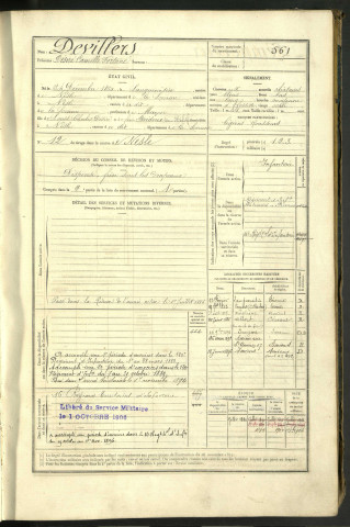 Devillers, Désiré Camille Fortuné, né le 24 décembre 1860 à Languevoisin (Somme, France), classe 1880, matricule n° 561, Bureau de recrutement de Péronne