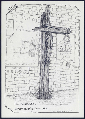 Ramburelles : le christ de bois, juin 1979 - (Reproduction interdite sans autorisation - © Claude Piette)