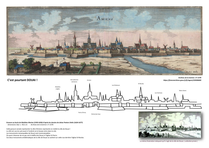 Gravure représentant la ville de Douai (et non pas Amiens)