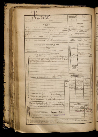 Vimeux, Albert Octave, né le 04 mars 1869 à Amiens (Somme), classe 1889, matricule n° 890, Bureau de recrutement d'Abbeville
