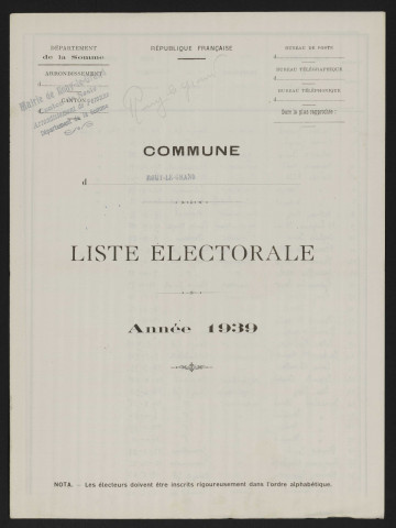 Liste électorale : Rouy-le-Grand