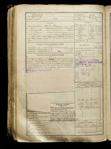 Yung, Joseph, né le 10 avril 1896 à Longroy (Seine-Maritime), classe 1916, matricule n° 444, Bureau de recrutement d'Amiens