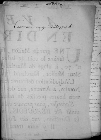 Etude de Me François Henin à Amiens (étude n°3). Minutes de l'année 1724