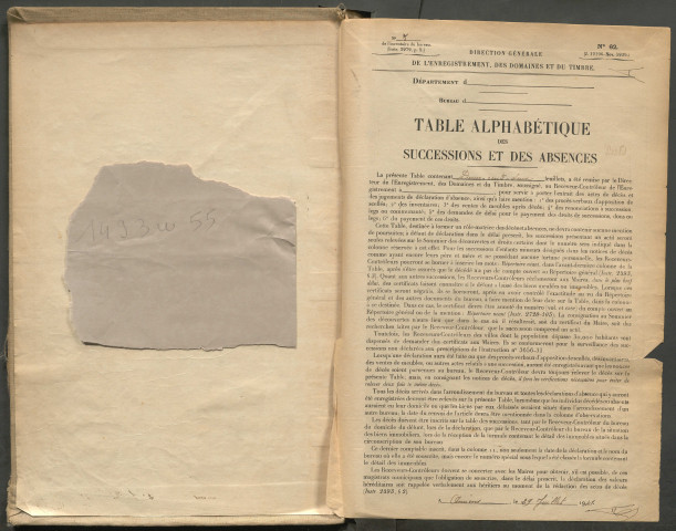 Table des successions et absences du bureau de Ham