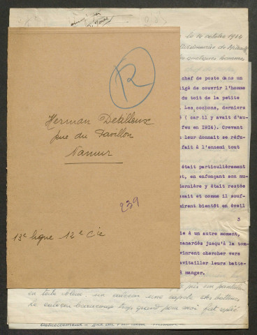 Témoignage de Detilleux, Herman (Caporal - Mitrailleur)) et correspondance avec Jacques Péricard