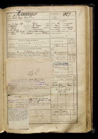 Hennuyer, Emile Eugène Henri, né le 03 juin 1889 à Lihons (Somme), classe 1909, matricule n° 927, Bureau de recrutement de Péronne