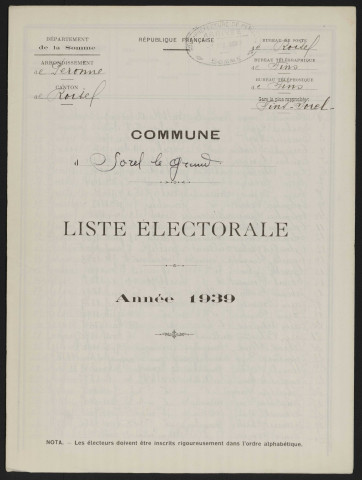 Liste électorale : Sorel (Sorel-le-Grand)