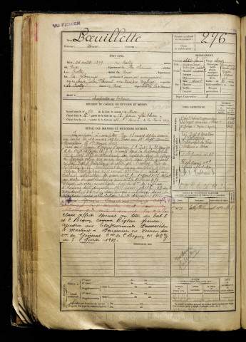 Loeuillette, Louis, né le 25 août 1899 à Crotoy (Le) (Somme), classe 1919, matricule n° 276, Bureau de recrutement d'Abbeville