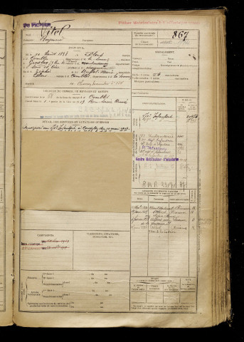 Vitel, Raymond, né le 11 août 1898 à Flers (Somme), classe 1918, matricule n° 867, Bureau de recrutement de Péronne